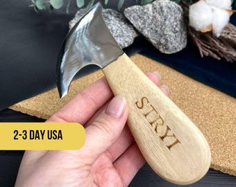 Cuchillo de corte de cuero forjado: acero con alto contenido de carbono, mango de madera de nogal, cuchillo para marroquinería