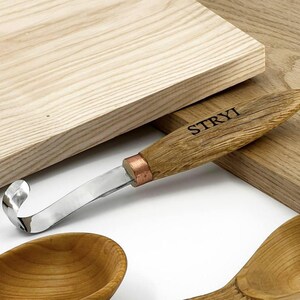Cuchillo de gancho, herramienta para tallar cucharas, mango de roble