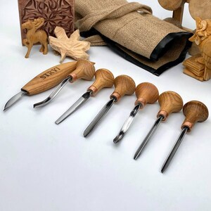 Set houtsnijgereedschappen, gravers, burijnen, linoleumsnede, microsnijgereedschap, handgesmeed mes, palmgereedschap, gedetailleerde messen, cadeau voor moeder
