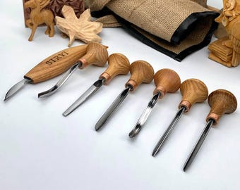 木彫りツールセット、彫刻刀、ビュラン、リノカットツール、マイクロカービングツール、手鍛造ナイフ、手のひらツール、精巧なナイフ、お母さんへの贈り物