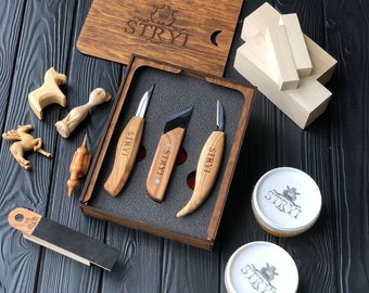Whittling knives set, Wood carving knives, Full completed Whittling kit, Forged knives, Gift for carver, DIY kit, Free video Tutorial