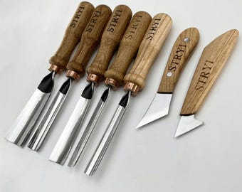 Wood carving toolset STRYI,  Whittling figures, Relief carving tools, Forged carving Chisels, Gouges set, Chip carving knife, Gift husband