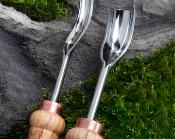 Short Bent Carving Gouges Set, 20mm & 10mm, Woodworking Tools, Spoon making tools, Gift