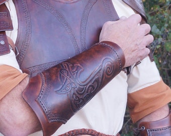 Leather Vambraces, Viking Fenrir Bracers, Ren Faire LARP Cosplay Armor