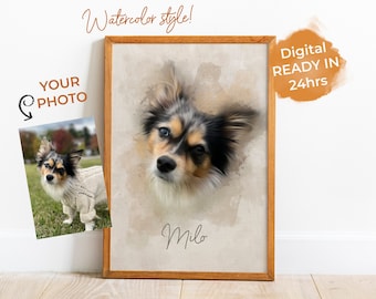 Custom Pet Portrait From Photo, Watercolor, Dog Portrait, Pet Memorial, Personalized Dog Portrait, Personalized Cat Portrait, Cat Portrait