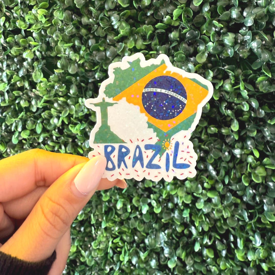 Brazil Sticker With Flag - Holographic Waterproof Vinyl – Brazil Travel ...