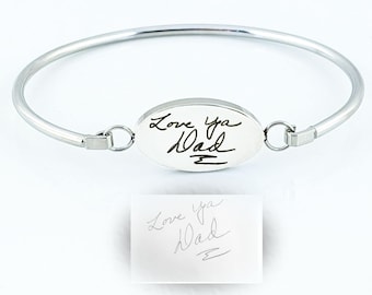Actual Handwriting Bangle Bracelet, Silver Handwriting Jewelry, Personalized Engraved Bracelet, Memorial Bracelet, Gift for Her, Sympathy