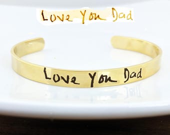 Gepersonaliseerde gouden manchethandschriftarmband – aangepaste roestvrijstalen gegraveerde sieraden – handtekening armband cadeau, gedenkteken of aandenken
