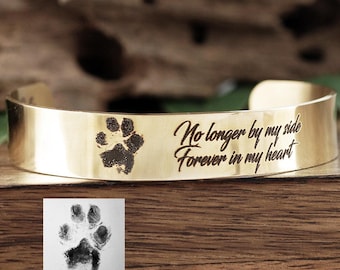 Pet Memorial Gift, Actual Paw Print Cuff Bracelet, Fingerprint Jewelry, Memorial Bracelet, Handprint, Footprint, Actual Pet Paw Bracelet