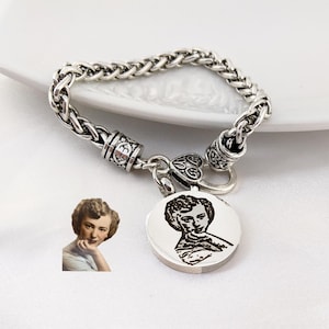 Engraved Personalized Custom Photo Portrait Bracelet Photo Jewelry Gift Women Bracelet with Charms Mother&#39;s Day Gift Memorial