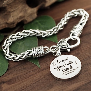 Actual Handwriting Bracelet, Silver Antique Memorial Bracelet, Personalized Handwriting Jewelry, Loss of Loved One Gift