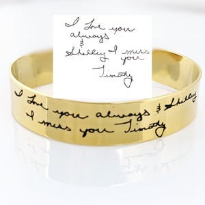Personalized Gold Handwriting Bracelet – Custom Stainless Steel Engraved Jewelry – Signature Bracelet Gift, Memorial or Keepsake