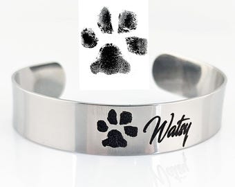 Actual Paw Print Cuff Bracelet, Fingerprint Jewelry, Memorial Bracelet, Handprint, Footprint, Actual Pet Paw Bracelet, Pet Memorial Gift