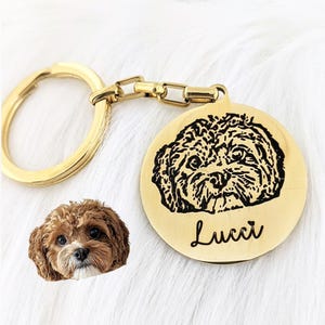 Pet Portrait Keychain – Custom Dog Photo Keychain, Pet Memorial Jewelry, Personalized Pet Gift, Engraved Pet Keepsake