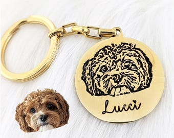 Pet Portrait Keychain – Custom Dog Photo Keychain, Pet Memorial Jewelry, Personalized Pet Gift, Engraved Pet Keepsake