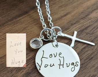 Custom Handwriting Necklace, Actual Handwriting Necklace, Personalized Engraved Necklace, Gift for Mom, Wife, Custom Engraved Jewelry