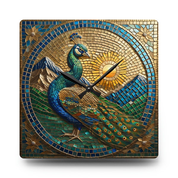 Mosaik Pfau Acryl Wanduhr