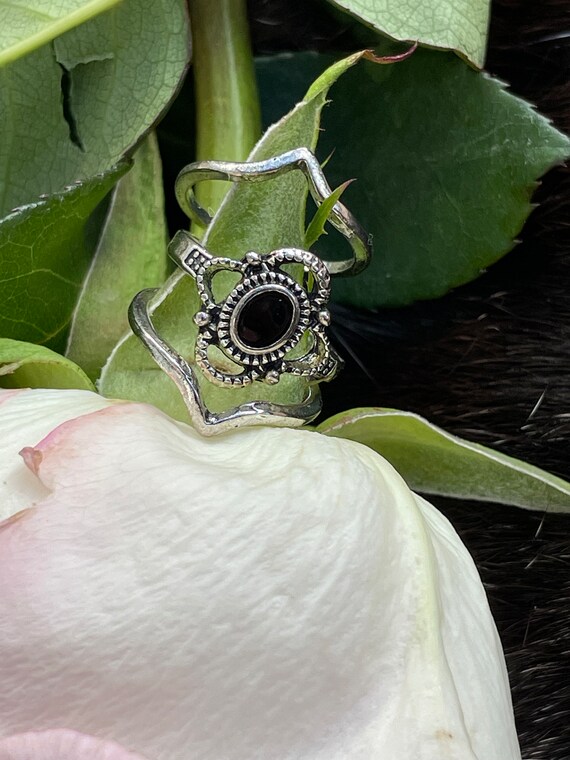 Funky silver and black ring stack - image 3