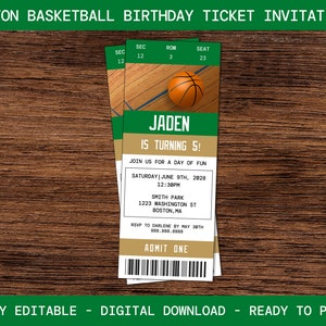Boston Basketball Ticket Stub-Vorlage: Bearbeitbare Ticketeinladung - Sofortiger Download - vollständig bearbeitbar!