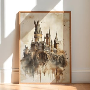 Wizard Castle Print, Magic School Painting, Magical Sky Prints, Trendy Wall Art Poster, Living Room Printable, Cozy Night Wall Decor