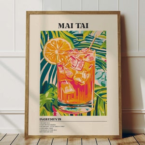 Impresión de Mai Tai, decoración de pared de cócteles, imprimible de camarero, impresiones de jugo de limón, arte digital de ron dulce, póster de cócteles, pósteres de bar