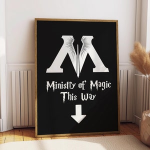 Trolldomsministeriets tryck, magiska toaletttryck, utskrivbar toalettgång, väggdekor av hemlig ingång, magisk badrumsmålning, väggkonst affisch