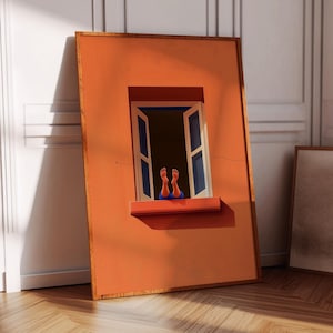 Arte digital minimalista en naranja intenso para pared, decoración estética para el hogar, estampado cálido y soleado a todo color, descarga digital para amantes de los libros, decoración que estimula la dopamina.