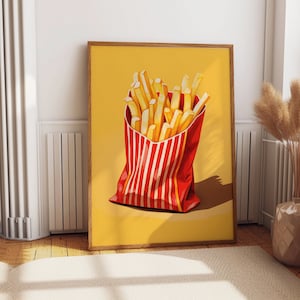 French Fries Poster, Digital Printables, Retro Kitchen Digital Prints, Food print, Instant download, Aesthetic Room Decor, Chips Printable