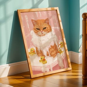 Bathroom Grumpy Cat Print Funny Bathroom Wall Decor Showering Duck Print Toilet Wall Poster Adorable Cat Poster Bath Printable Animals Print
