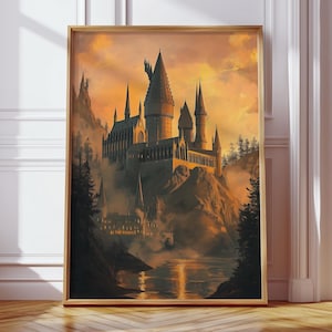 Wizard Castle Print, Magic School Painting, Magical Sky Prints, Trendy Wall Art Poster, Living Room Printable, Cozy Night Wall Decor