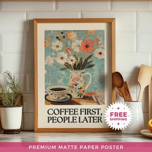 Coffee First Retro Dekoracja Ścienna Nieoprawiona Sztuka Wózek Kawowy Wydruk Miłośnik Kawy Plakat Modny Retro Plakat Maksymalistyczny Dzieło Ścienne Darmowa Wysyłka