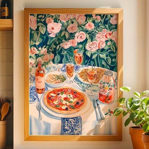 Decoración de pared para cena italiana, lámina de cocina con temática de pasta y pizza, decoración de mesa con diseño de Aperol Spritz, póster de comida para jardín de verano, lámina decorativa floral para comedor.