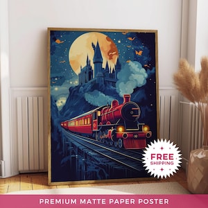 Póster de papel mate del Castillo del Mago, Pintura de la Escuela de Magia, Láminas de Magical Express, Arte mural moderno, Pósteres para sala de estar, Decoración de pared para una noche acogedora