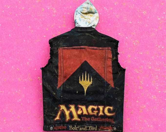 MTG Denim Vest | Block Print Magic The Gathering Jacket