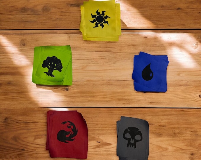 Hand-Printed MTG Mana Symbol Patch Set: Linoprint on Cotton