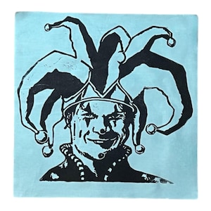 Jester Patch: Hand-Stamped Muslin Cotton, Indigo Blue 12x12 inches