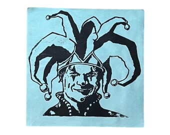 Jester Patch: Hand-Stamped Muslin Cotton, Indigo Blue 12x12 inches