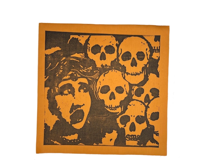 Large Hand-Stamped Fear Patch: Skull Muslin Print (12x12)