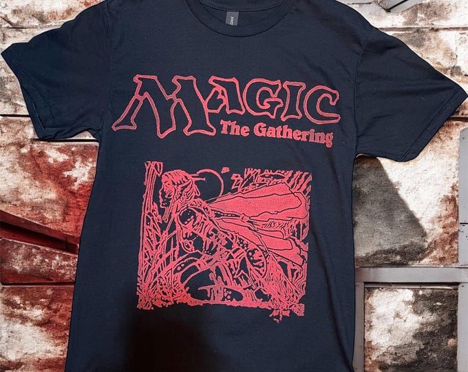 Magic The Gathering Shirt - Hand-Carved on black with red ink.