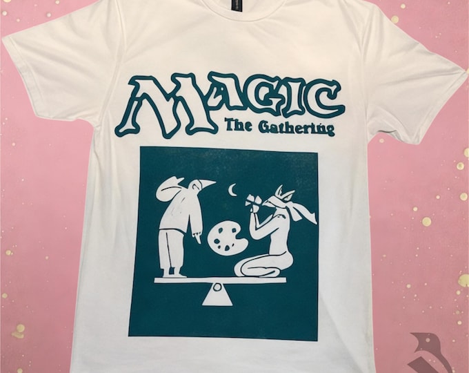 MTG Shirt: Unique Hand-Printed Block Design (Dark Seafoam Green)