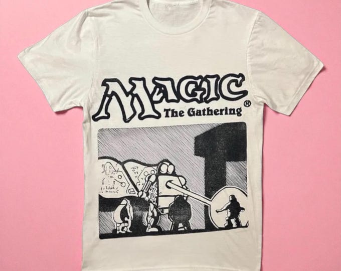 Hand-Carved MTG Shirt: Block Print Style, Vintage Black