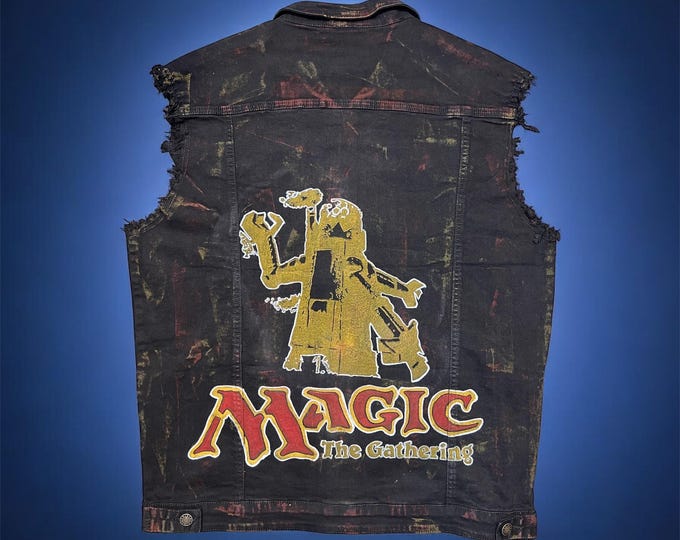Custom Mtg Denim Vest | Block Print Magic The Gathering Jacket