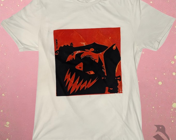 MTG Shirt: Unique Hand-Carved Linoprint - Vintage Black Unisex Tee