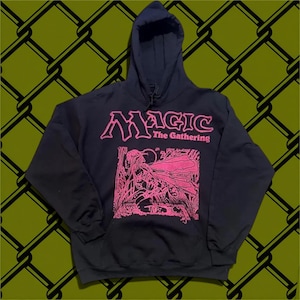 Magic the Gathering Hoodie: Hand-Printed Earthbind Design, Bright Pink