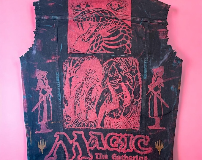Custom MTG Denim Vest | Block Print Style, Magic The Gathering