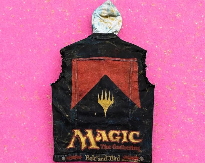 Magic The Gathering Denim Vest, Block Print (Unisex, Flexible Fit)