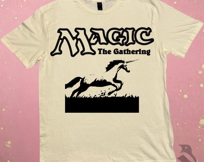 Magic the Gathering Shirt: Pearled Unicorn Design - Hand-Printed