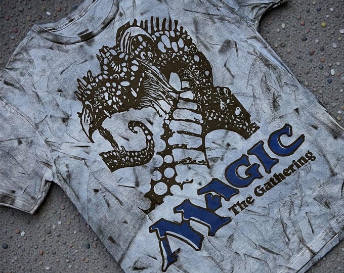 Textured style blue Scaled Wurm Magic Shirt: Hand-Printed Linocut Design