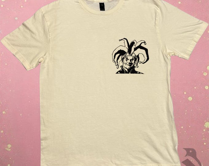 Magic The Gathering Linoprint Shirt, Jester’s Cap (Hand-Carved, Vintage White)