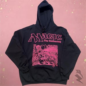 Magic the Gathering Hoodie: Hand-Printed Earthbind Design, Bright Pink